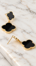 Zera Double Marble Clover Drop Earrings -  Black