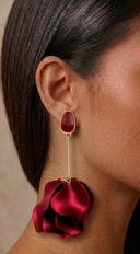 Rosy Smooth Petal Dangle Earrings - Red