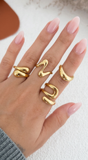 Ola Abstract Wave Ring Set - Gold