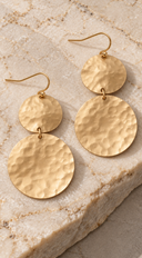 Mina Hammered Metal Double Round Earrings - Gold