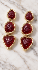 Garnet Pebble Triple Drop Earrings - Burgundy