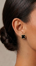 Sona Clover Stud Earrings - Black