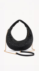Luna Weave Braided Half-Moon Shoulder Bag - Black