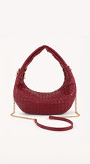 Luna Weave Braided Half-Moon Shoulder Bag - Burgundy