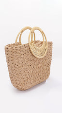 Summer Day Bamboo Handle Straw Bag - Khaki