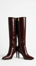Isolde Croc-Embossed High Heel Boots - Burgundy