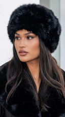 Avia Plush Fur Cossack Style Winter Hat - Black