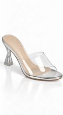 Colette Clear Mid Flared Heel - Silver
