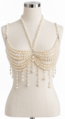 Allure Pearl Fringe Statement Body Chain - White