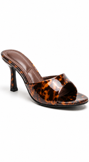 Solana Open Gloss Toe Mid Heel Mules - Brown