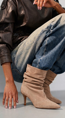 Zélie Slouch Suede Pointed Toe Ankle Boots - Taupe