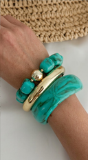 Rue 3 piece Bangle & Beaded Bracelet Set - Turquoise