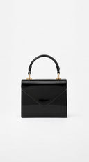 Enamel Faux Leather Top Handle Bag - Black