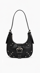 Zoey Faux Leather Stud Buckle Shoulder Bag - Black