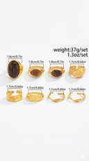Enduring Lux Retro 8 Piece Rings Set - Gold