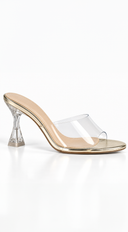 Colette Clear Mid Flared Heel - Gold