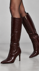 Isolde Croc-Embossed High Heel Boots - Burgundy