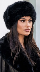 Avia Plush Fur Cossack Style Winter Hat - Black
