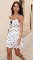 Evelisse Polka Dot Tiered Mini Dress - White