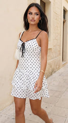 Evelisse Polka Dot Tiered Mini Dress - White