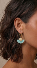Half Moon Gold Dipped Hoop Earrings - Blue