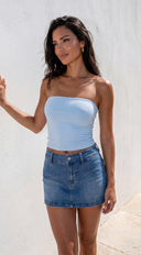 Westlyn Denim Micro Skort - Medium Wash Blue