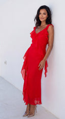 Ismeria Ruffle Maxi Dress - Red