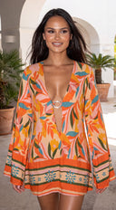 Bella Tropical Mini Dress - Orange Multi