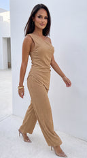 Luna One Shoulder Pant Set - Beige Taupe