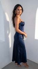 Olivienne Satin Maxi Dress - Navy Blue