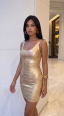 Kaelis Bandage Mini Dress - Gold Foil