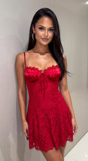 Evaria Floral Lace Bustier Mini Dress - Red