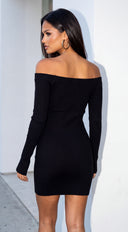 Auvessa Cutout Off Shoulder Ribbed Mini Dress - Black