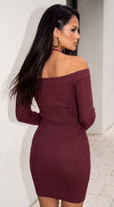 Auvessa Cutout Off Shoulder Ribbed Mini Dress - Brown