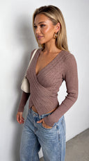 Veylisse Cable Knit Wrap Sweater - Beige