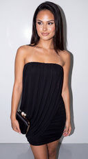 Cireva Draped Mesh Cowl Mini Dress - Black