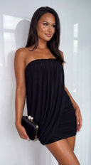 Cireva Draped Mesh Cowl Mini Dress - Black