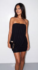 Cireva Draped Mesh Cowl Mini Dress - Black