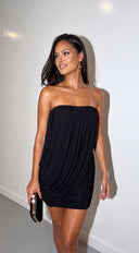 Cireva Draped Mesh Cowl Mini Dress - Black