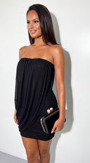 Cireva Draped Mesh Cowl Mini Dress - Black
