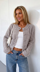 Velisse Fuzzy Button Down Knit Cardigan - Light Taupe
