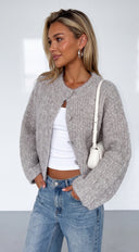 Velisse Fuzzy Button Down Knit Cardigan - Light Taupe