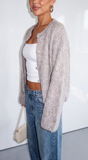 Velisse Fuzzy Button Down Knit Cardigan - Light Taupe