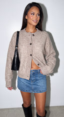 Ovelia Marled Ribbed Trim Knit Cardigan - Latte Beige