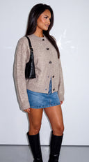 Ovelia Marled Ribbed Trim Knit Cardigan - Latte Beige