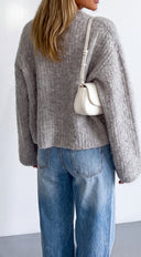 Velisse Fuzzy Button Down Knit Cardigan - Light Taupe