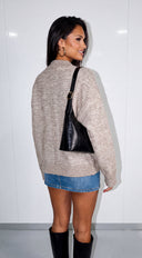 Ovelia Marled Ribbed Trim Knit Cardigan - Latte Beige
