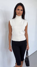 Mivie Sleeveless High Neck Knit Sweater - Cream White