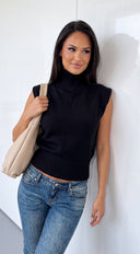 Mivie Sleeveless High Neck Knit Sweater - Black