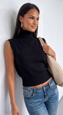 Mivie Sleeveless High Neck Knit Sweater - Black
